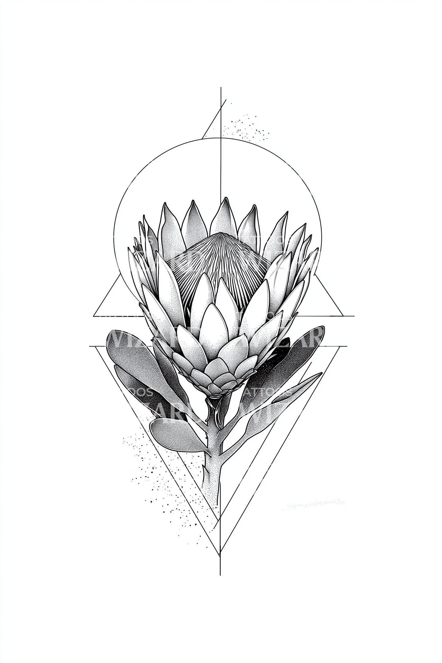 Geometric Protea Emblem Tattoo Design