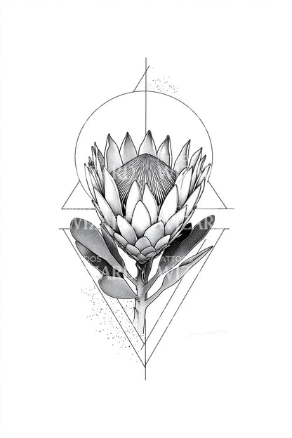 Geometric Protea Emblem Tattoo Design