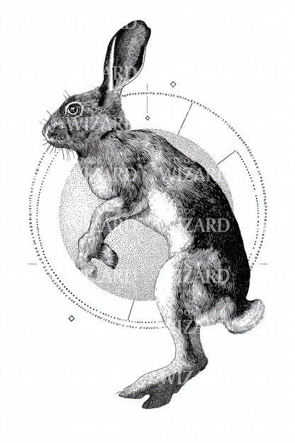 Geometric Rabbit Circle Tattoo Design
