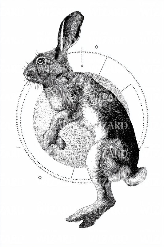Geometric Rabbit Circle Tattoo Design