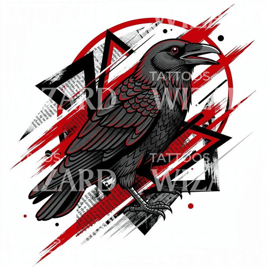 Geometric Raven Tattoo Design