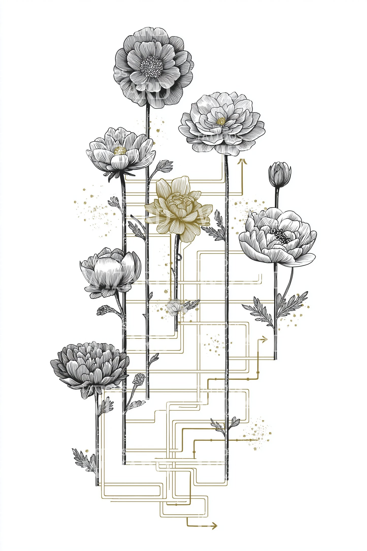 Geometric Rose Grid Tattoo Design