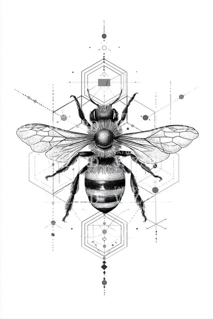 Geometric Sacred Bee Tattoo Design