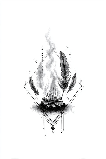 Geometric Sacred Flame Tattoo Design