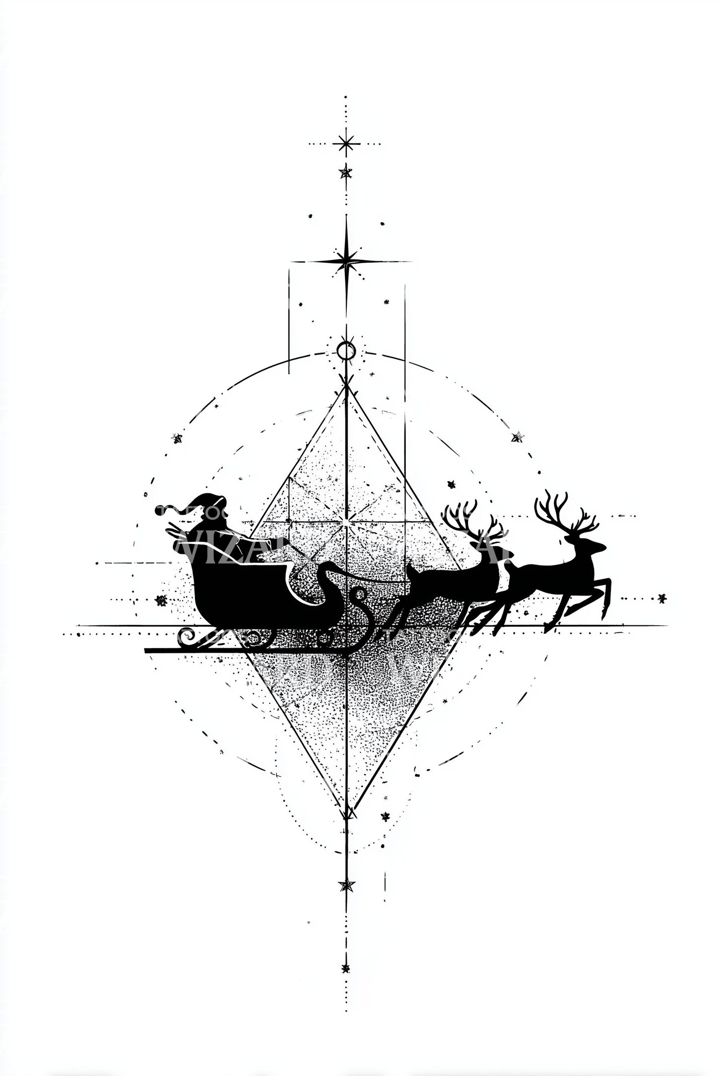Geometric Santa Sleigh Tattoo Design