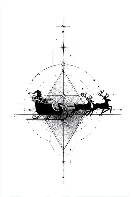 Geometric Santa Sleigh Tattoo Design