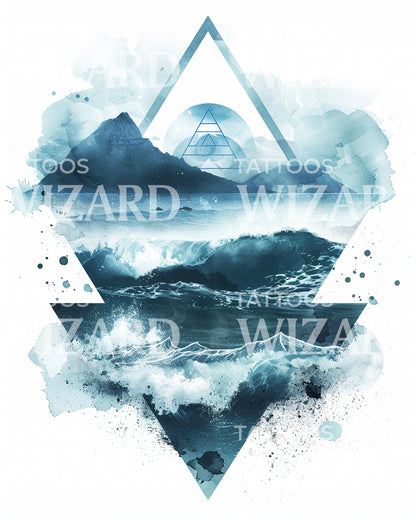 Geometric Seawave Tattoo Design