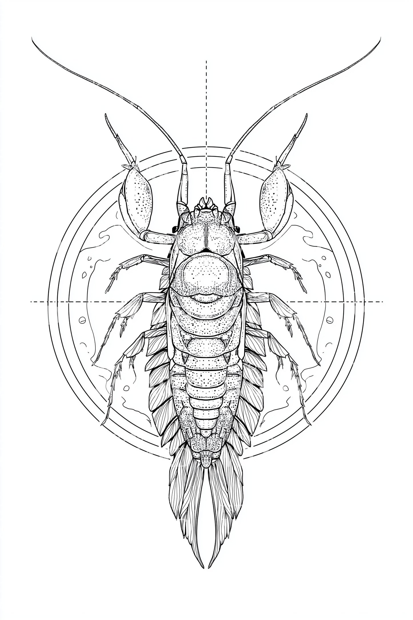 Geometric Shrimp Blueprint Tattoo Design