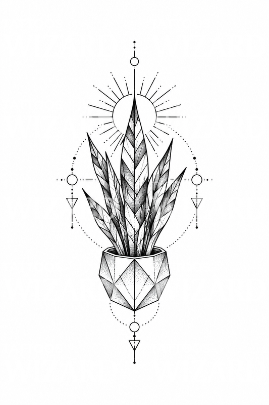 Geometric Snake Plant Pot Tattoo Design