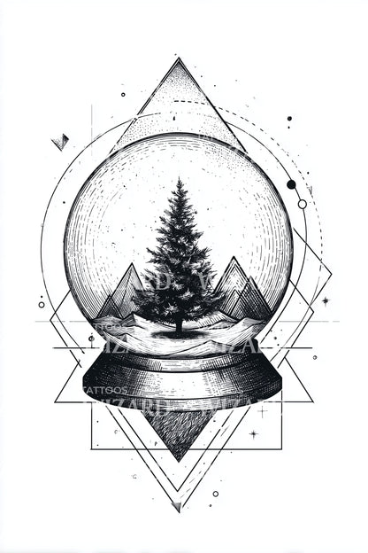 Geometric Snow Globe Tattoo Design
