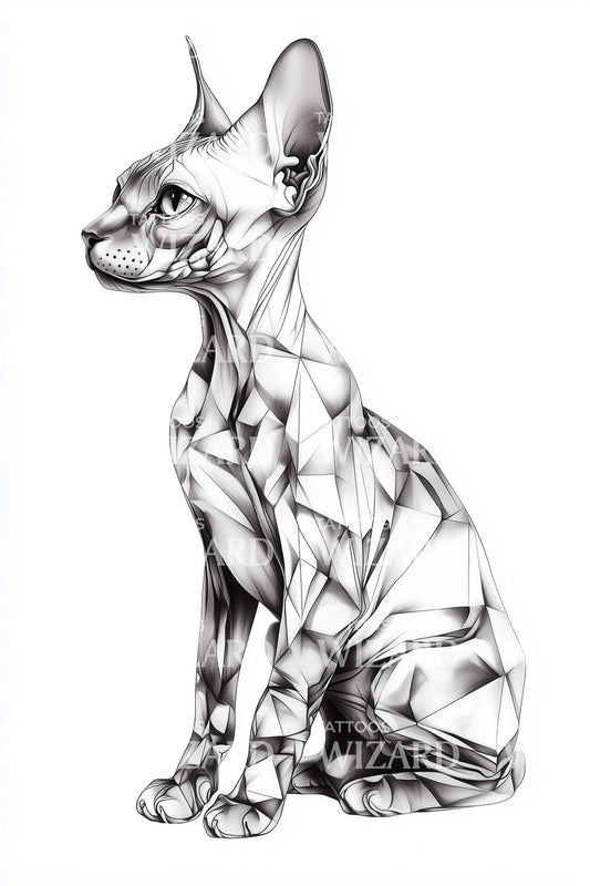 Geometric Sphynx Cat Tattoo Design
