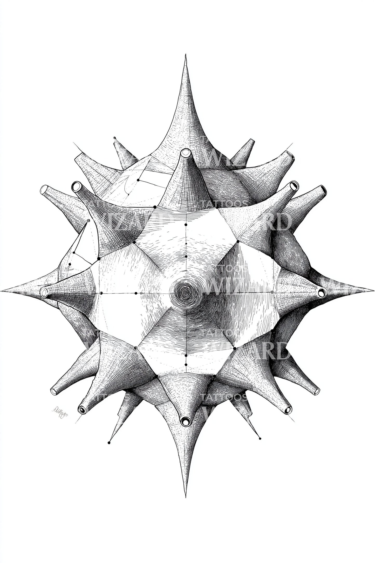 Geometric Spore Star Tattoo Design