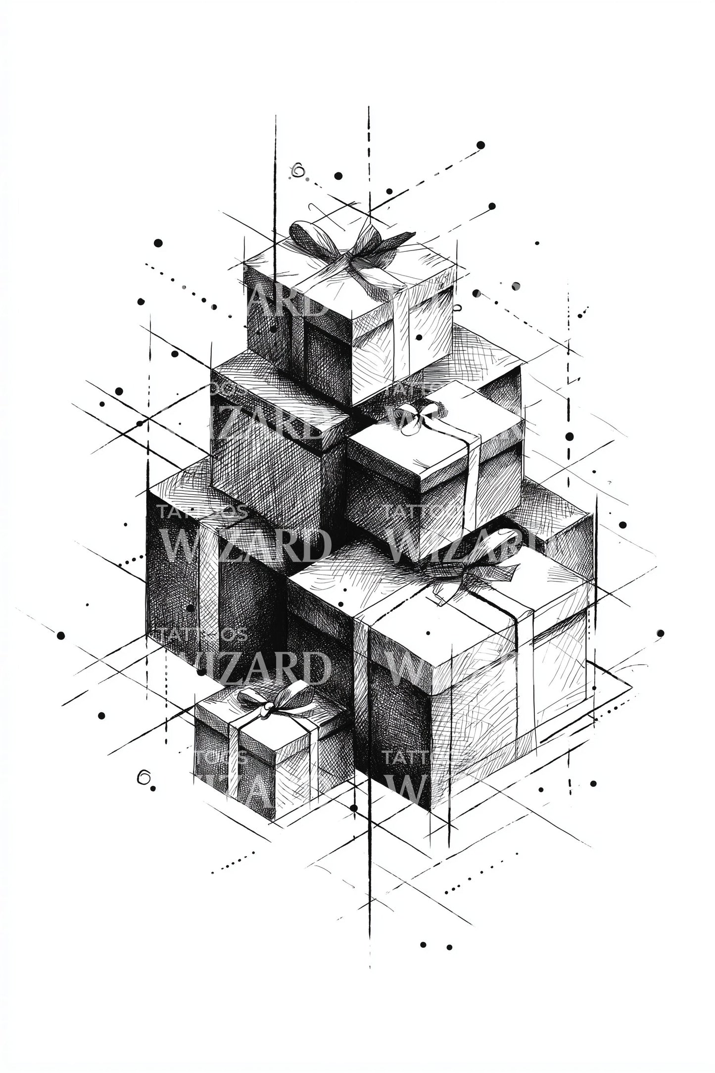 Geometric Stacked Gift Boxes Tattoo Design
