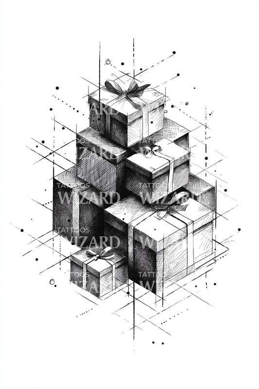 Geometric Stacked Gift Boxes Tattoo Design