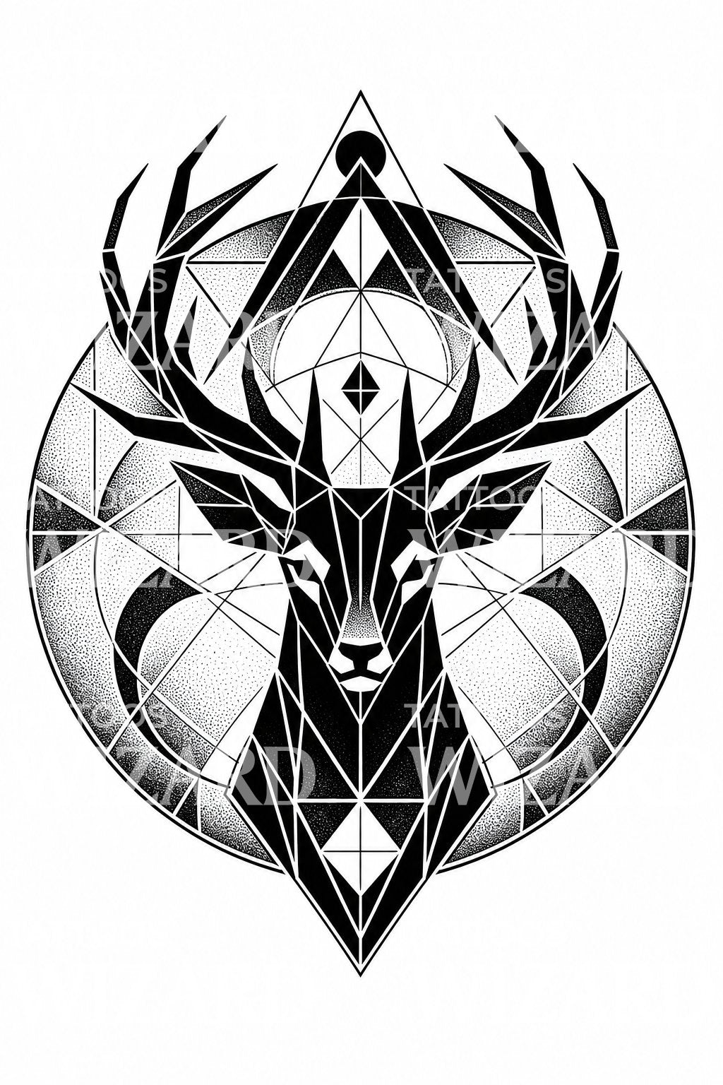 Geometric Stag Blackwork Tattoo Design