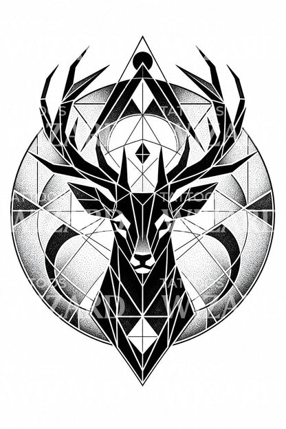 Geometric Stag Blackwork Tattoo Design