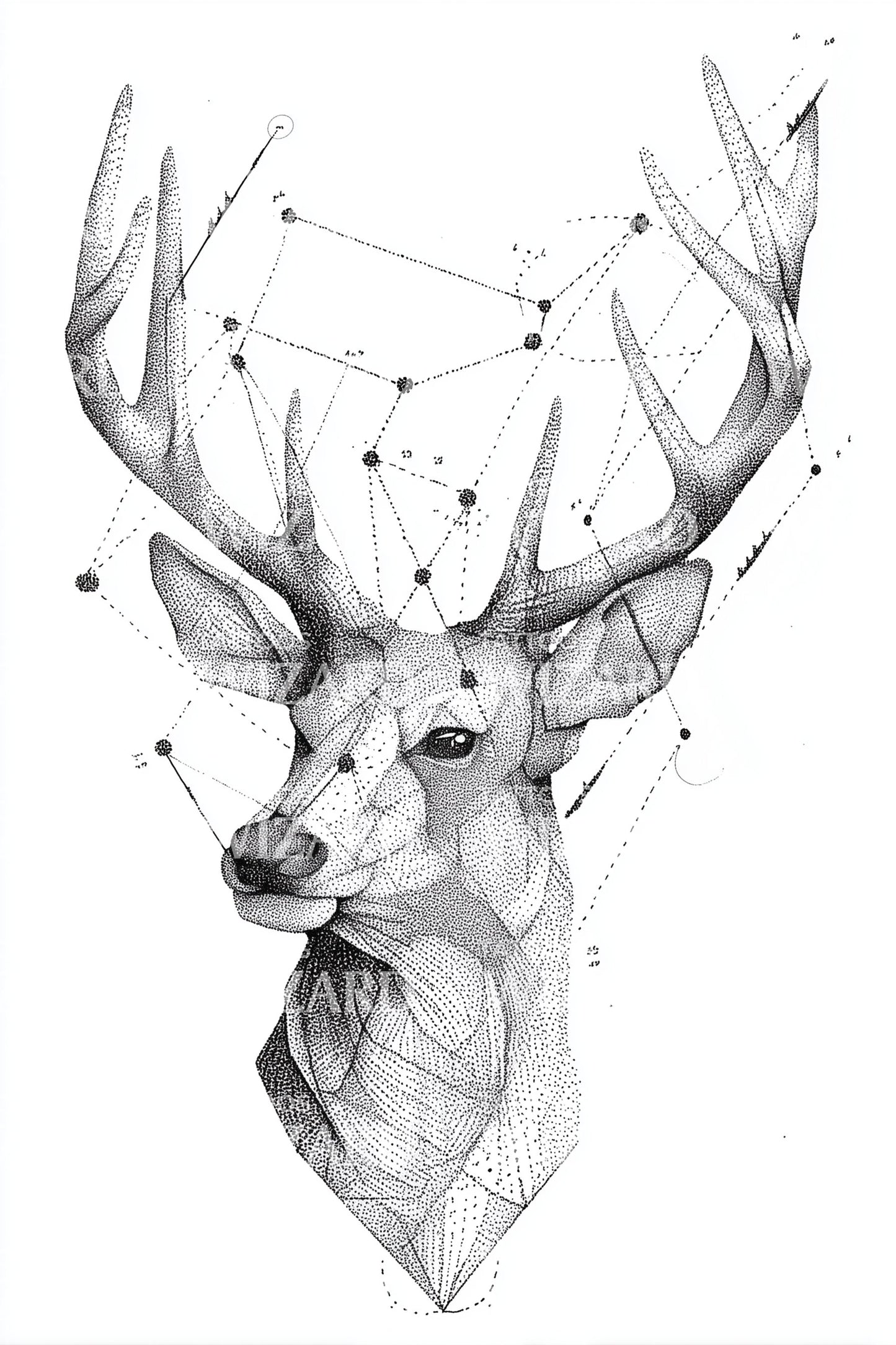 Geometric Stag Head Constellation Tattoo Design