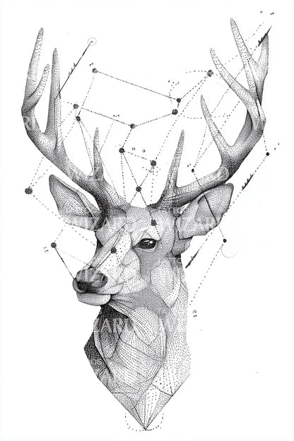 Geometric Stag Head Constellation Tattoo Design