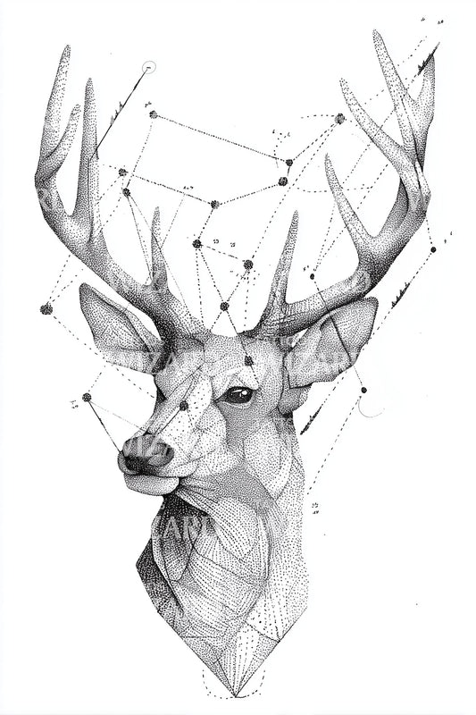 Geometric Stag Head Constellation Tattoo Design