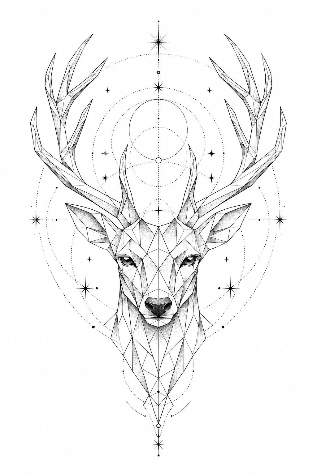 Geometric Stag Head Tattoo Design