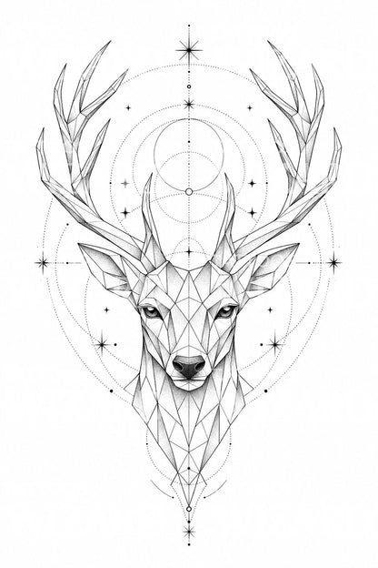 Geometric Stag Head Tattoo Design