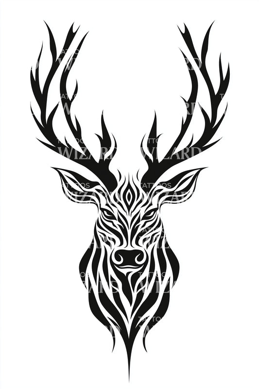Geometric Stag Head Tattoo Design