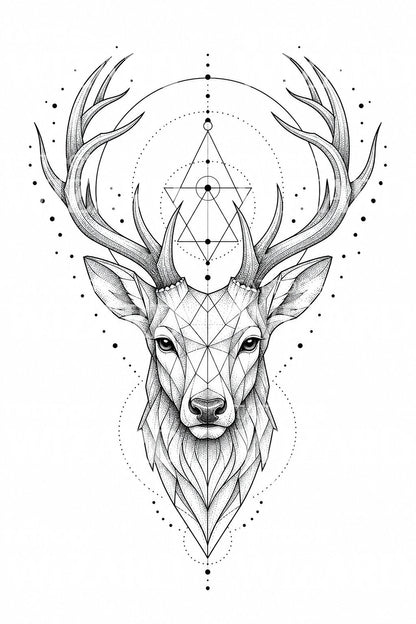 Geometrisk hjort tatoveringsdesign med hellig geometri