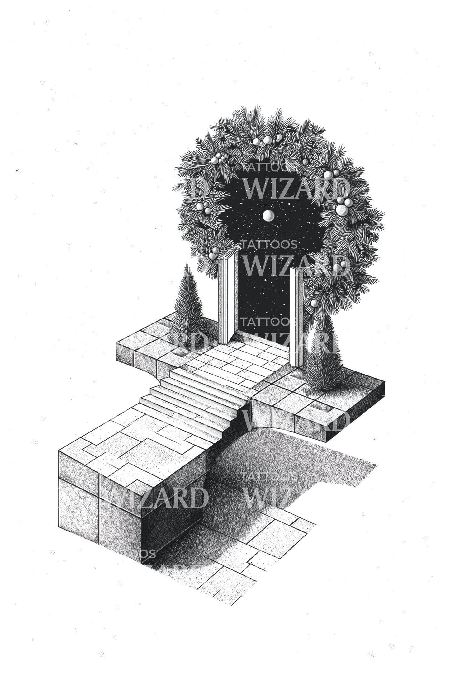 Geometric Stair Portal Tattoo Design