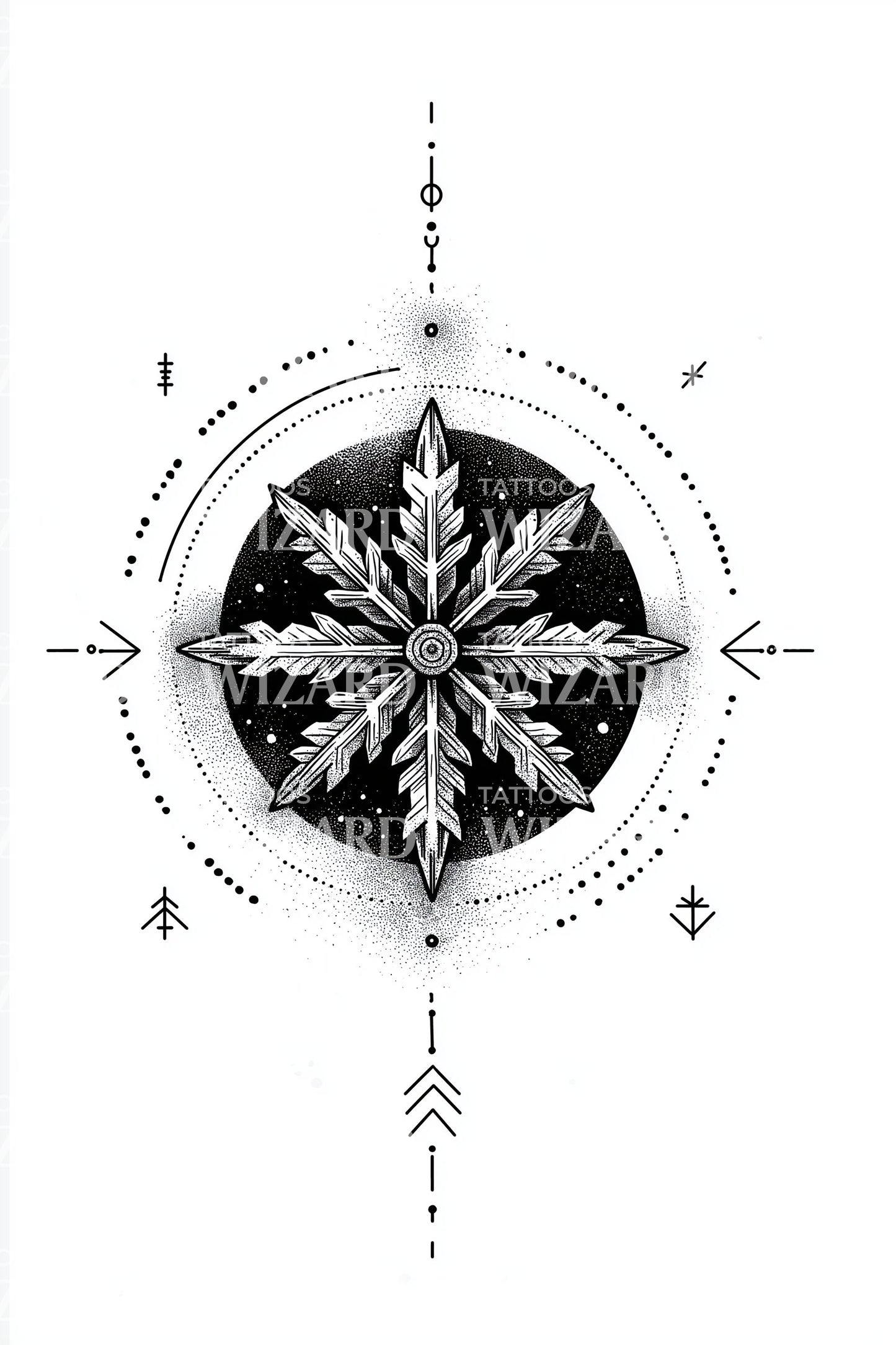Geometric Star Snowflake Compass Tattoo Design