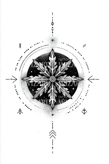 Geometric Star Snowflake Compass Tattoo Design