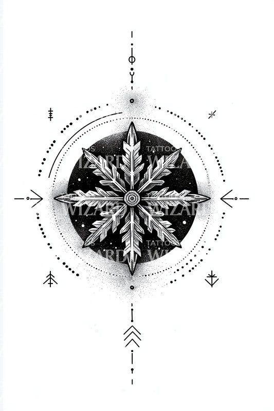 Geometric Star Snowflake Compass Tattoo Design