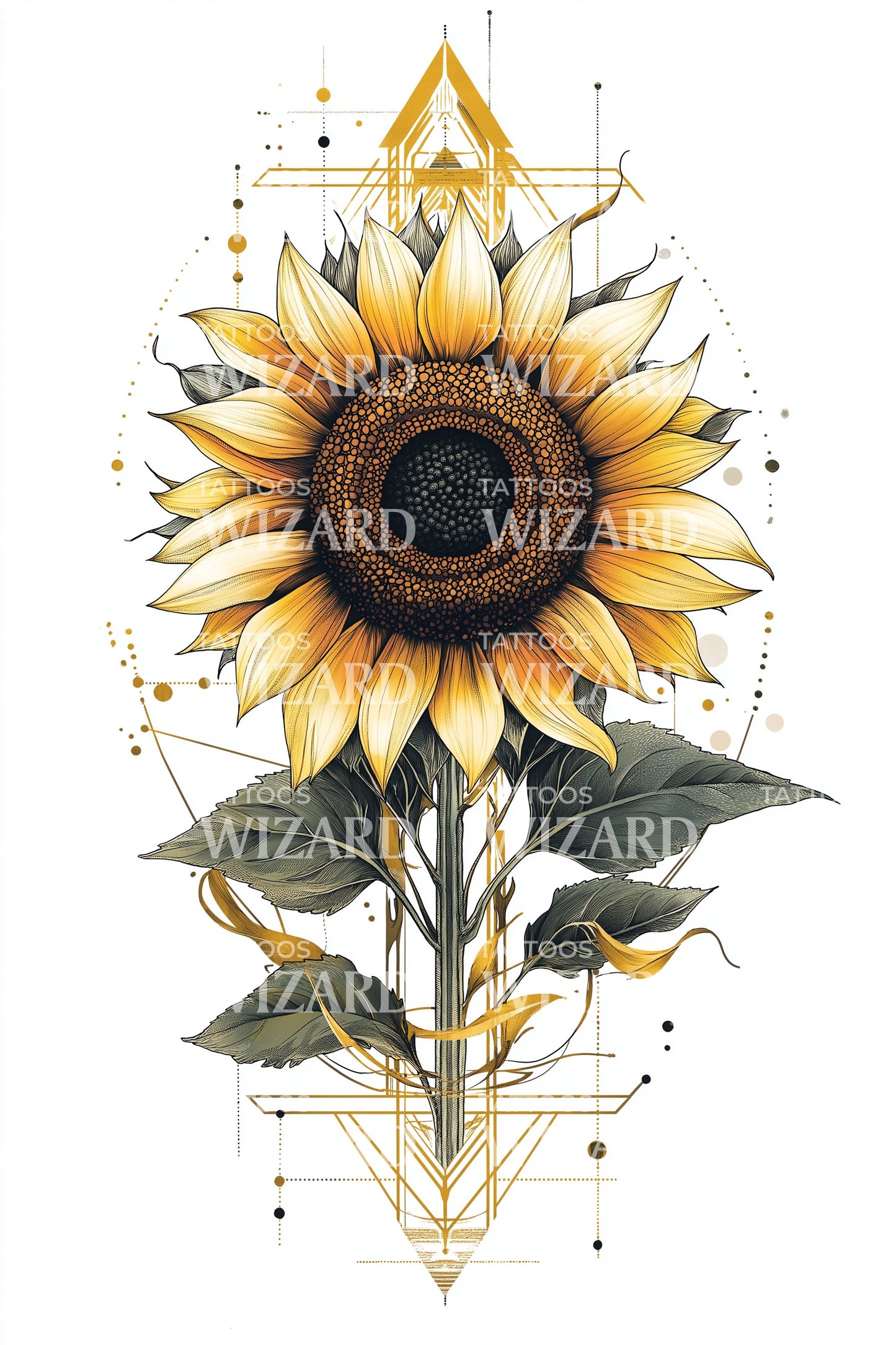 Geometric Sunflower Emblem Tattoo Design