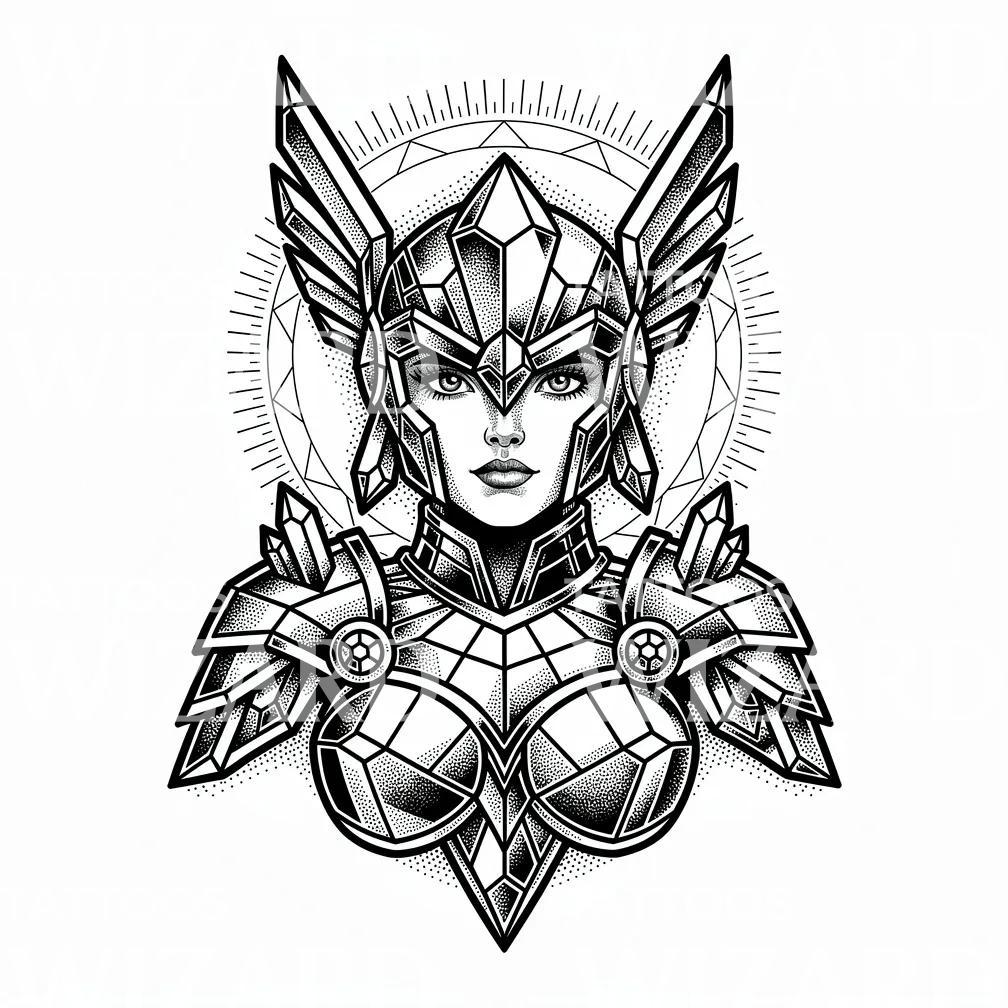 Geometric Valkyrie Warrior Tattoo Design