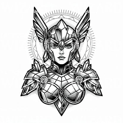 Geometric Valkyrie Warrior Tattoo Design
