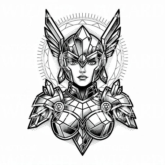 Geometric Valkyrie Warrior Tattoo Design