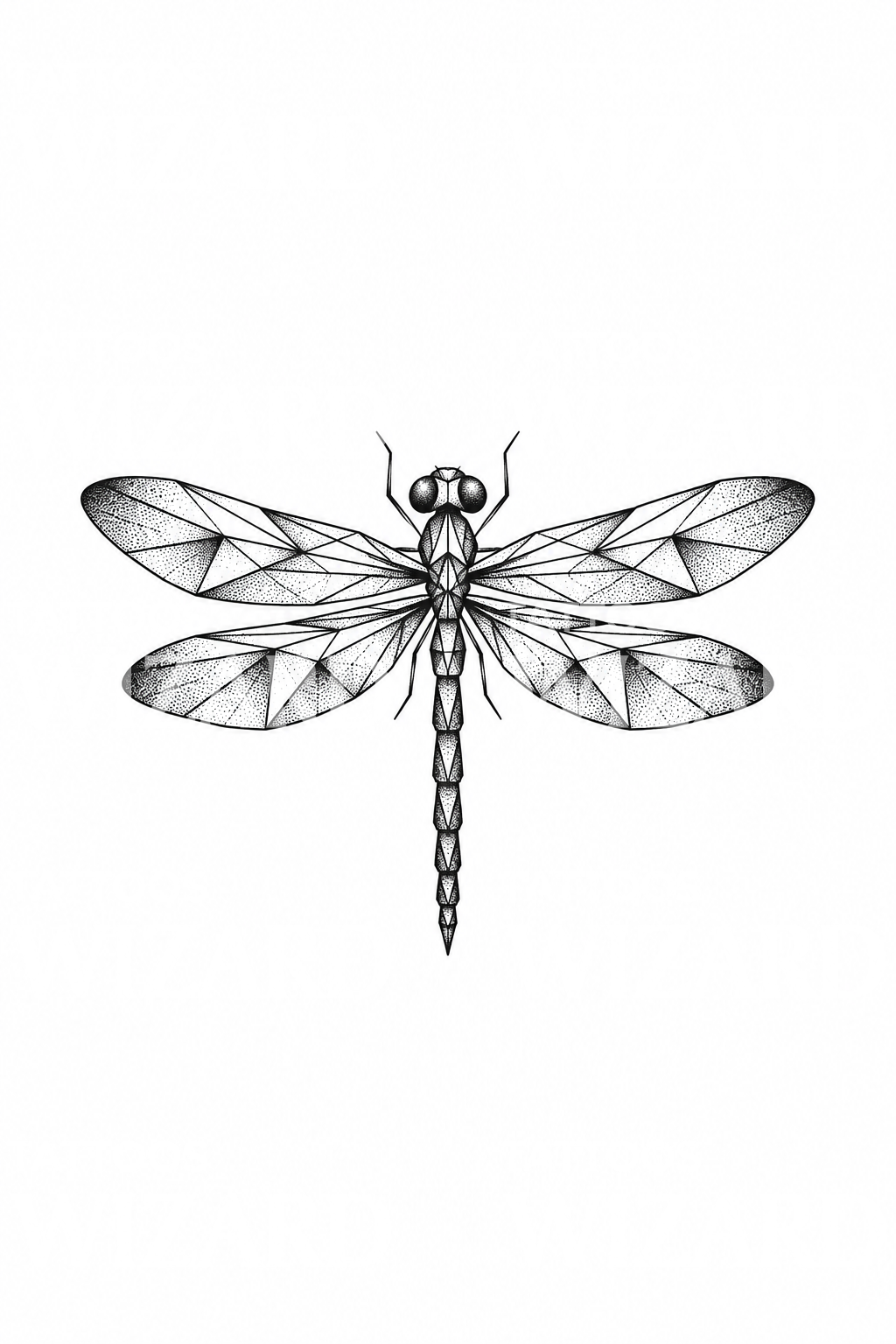 Tatouage géométrique de libellule ailée en dotwork