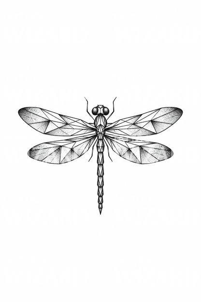 Tatouage géométrique de libellule ailée en dotwork