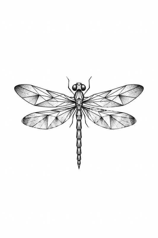 Geometric Wing Dragonfly Dotwork Tattoo Design