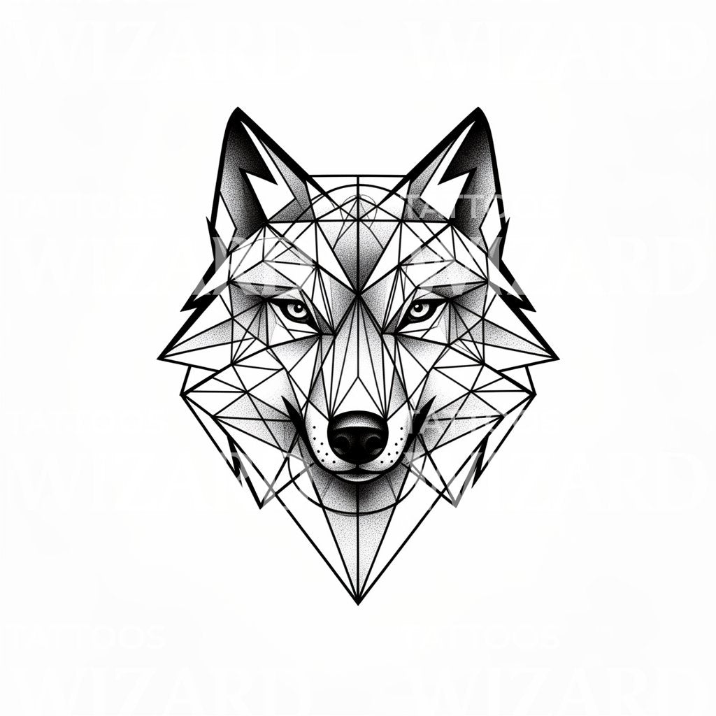 Geometrisches Tattoo-Design eines Wolfsgesichts
