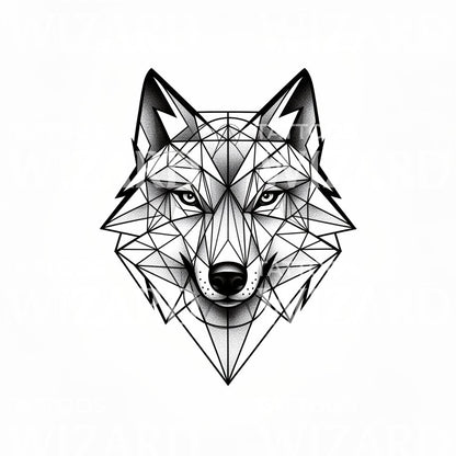 Geometrisches Tattoo-Design eines Wolfsgesichts