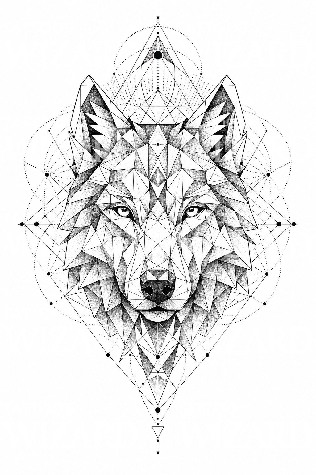 Geometrisches Wolfskopf-Tattoo-Design