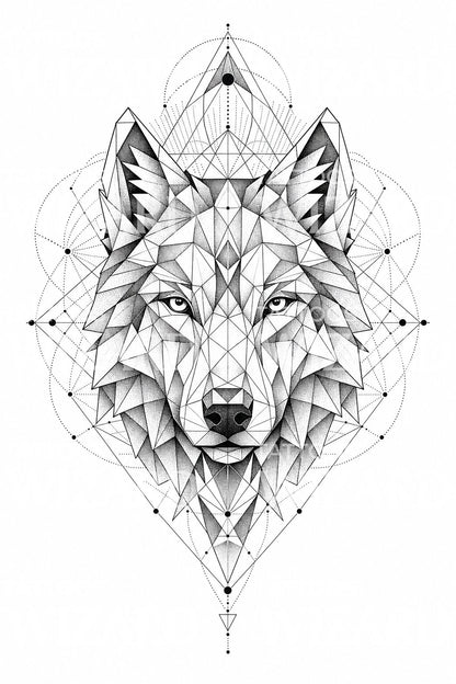 Geometrisches Wolfskopf-Tattoo-Design