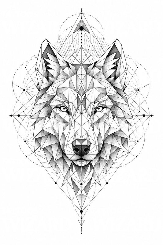 Geometrisches Wolfskopf-Tattoo-Design