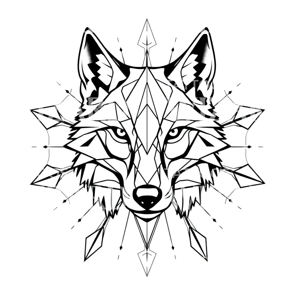 Geometric Wolf Head Tattoo Design