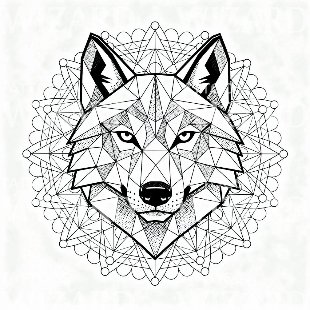 Geometryczny projekt tatuażu wilk mandala
