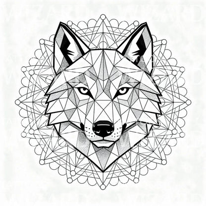 Geometryczny projekt tatuażu wilk mandala
