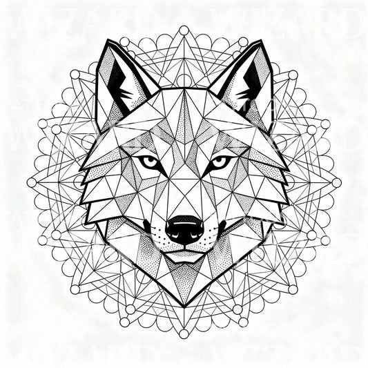 Design de tatuagem mandala de lobo geométrico