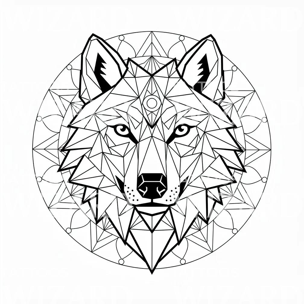 Geometrisk Ulv Mandala Tattoo Design