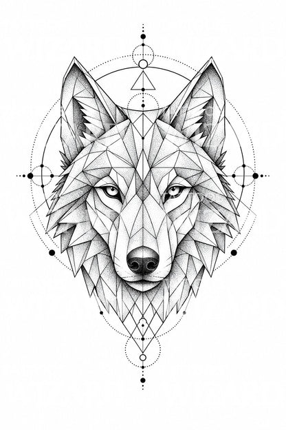 Geometric Wolf Sacred Geometry Tattoo Design