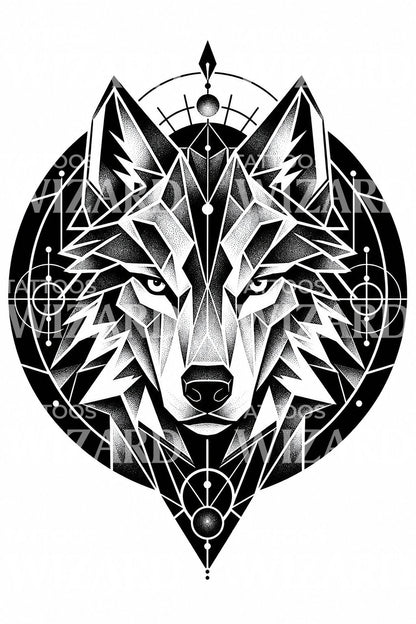 Geometric Wolf Tattoo Design